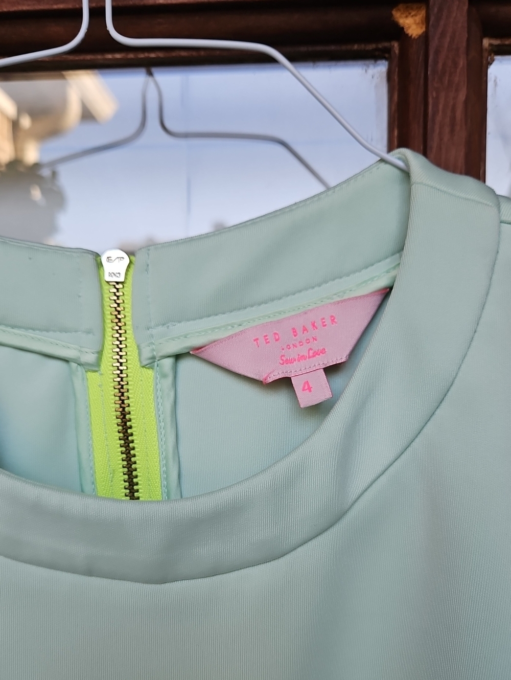 Ted Baker Women's Mint Lime Green Cap-Sleeve Fit & Flare Scuba Mini Dress - Picture 5 of 8